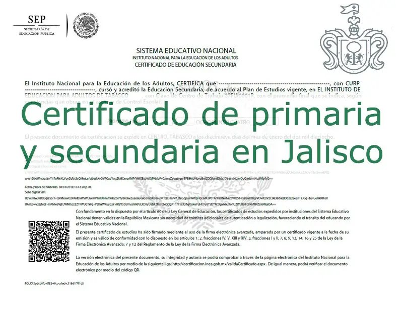 Certificado de secundaria y primaria Jalisco